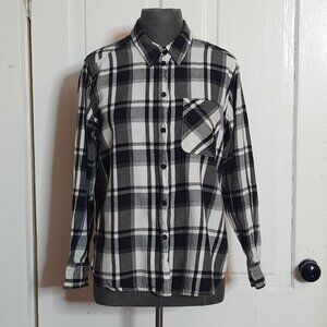 Time and Tru Black White Plaid Campcore COTTON Flannel Shirt 90s Style Grunge, M
